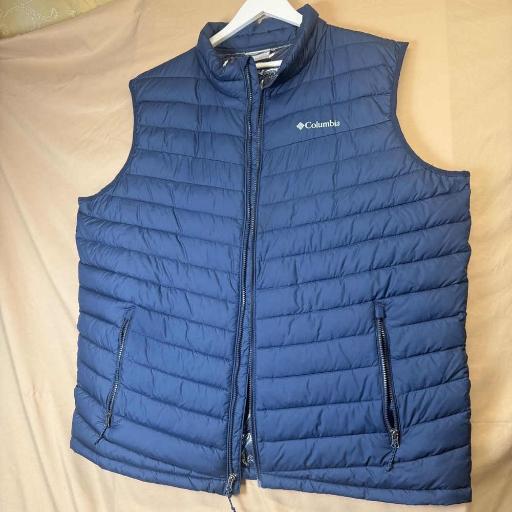 Columbia Powder Lite Omni-Heat Puffer Vest Mens XXL Navy Blue Full Zip Quilted